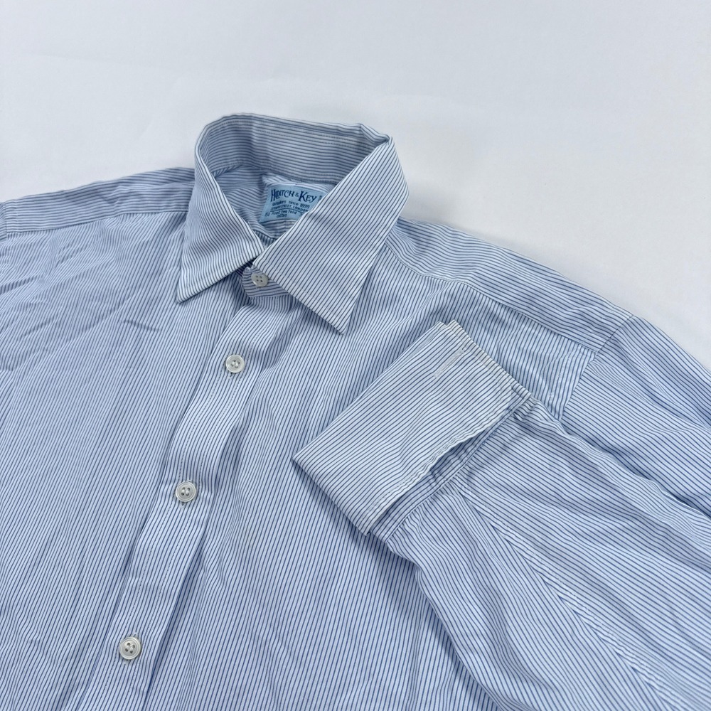 Hilditch & Key Mens Dress Shirt 15.5 Blue Stripe Cotton French Cuff Button Up